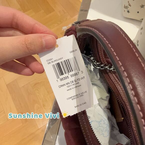 NWT Coach Carmen Mini Crossbody Bag Organic Cotton Quilting CCE61 Burgundy - Picture 7 of 7